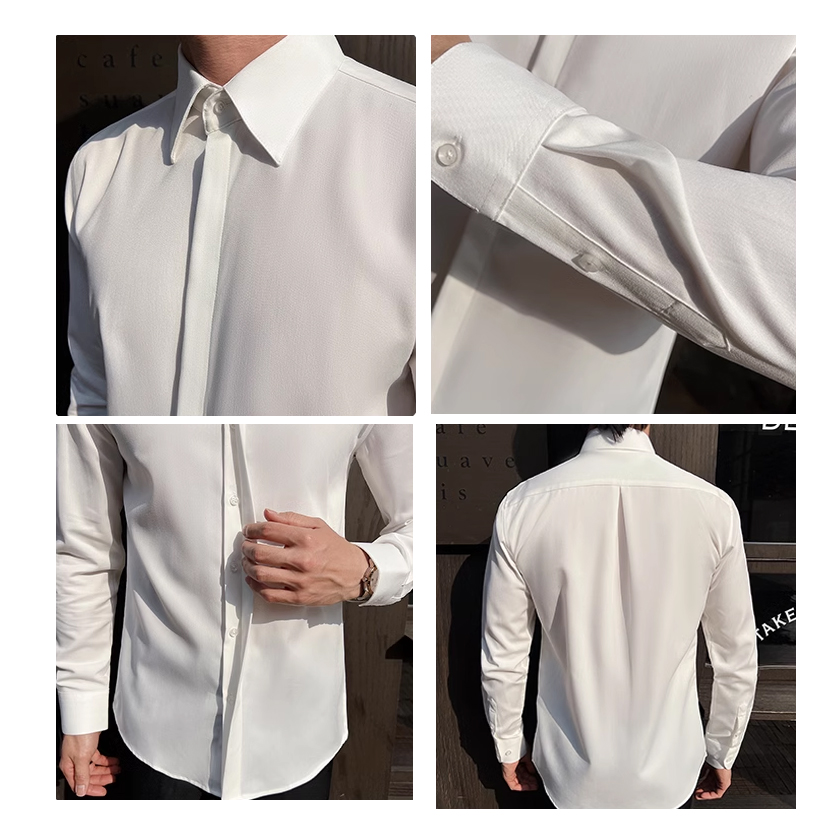 Men's White Long-Sleeve Dress  - đánh giá và giá Men Formal Wear Modern